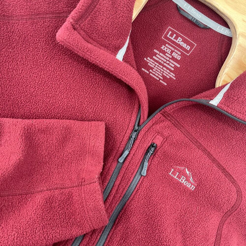 LL Bean Fleece 1/4 Zip Jacket Mens 3XL Maroon Red Regular Fit Hiking Long Sleeve